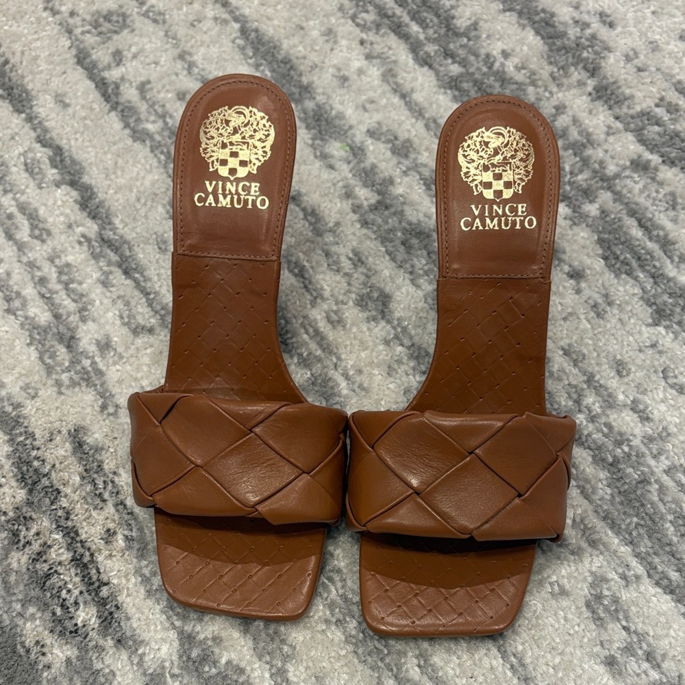 Vince Camuto Tan Woven Slide Sandals
